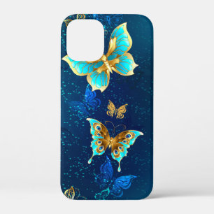 Golden Butterflies on a Blue Background iPhone 12 Mini Case