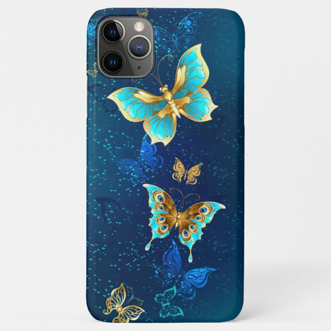Golden Butterflies on a Blue Background Case-Mate iPhone Case (Back)