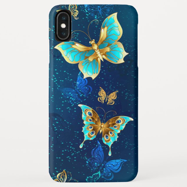 Golden Butterflies on a Blue Background Case-Mate iPhone Case (Back)
