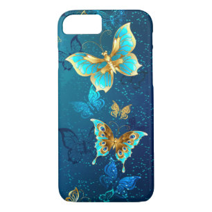 Golden Butterflies on a Blue Background iPhone 8/7 Case