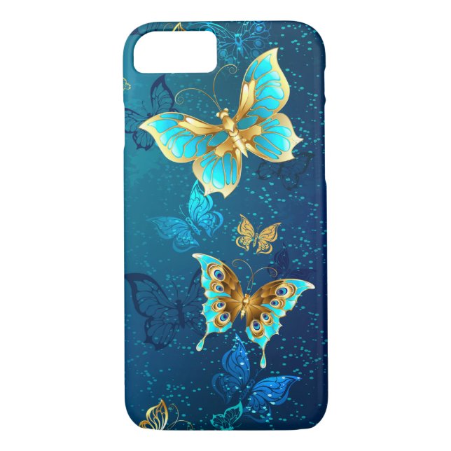 Golden Butterflies on a Blue Background Case-Mate iPhone Case (Back)