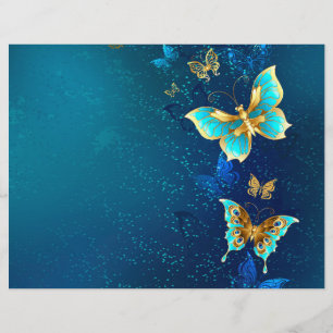 Golden Butterflies on a Blue Background Custom Letterhead