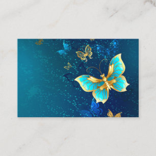 Golden Butterflies on a Blue Background Discount Card