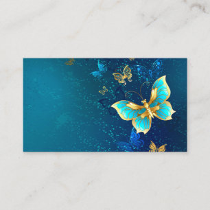 Golden Butterflies on a Blue Background Discount Card