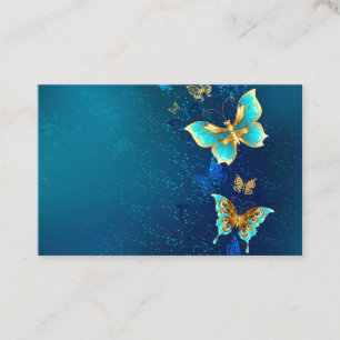 Golden Butterflies on a Blue Background Discount Card