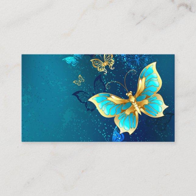 Golden Butterflies on a Blue Background Enclosure Card (Front)