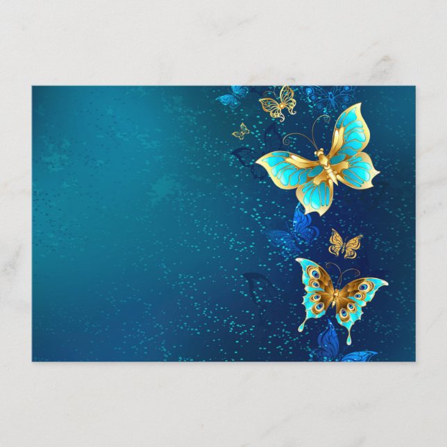 Golden Butterflies on a Blue Background Enclosure Card (Front)
