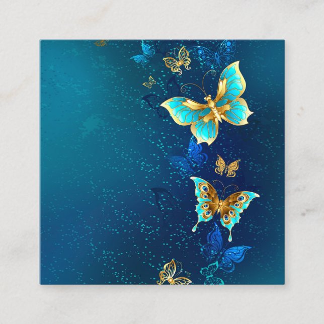 Golden Butterflies on a Blue Background Enclosure Card (Front)