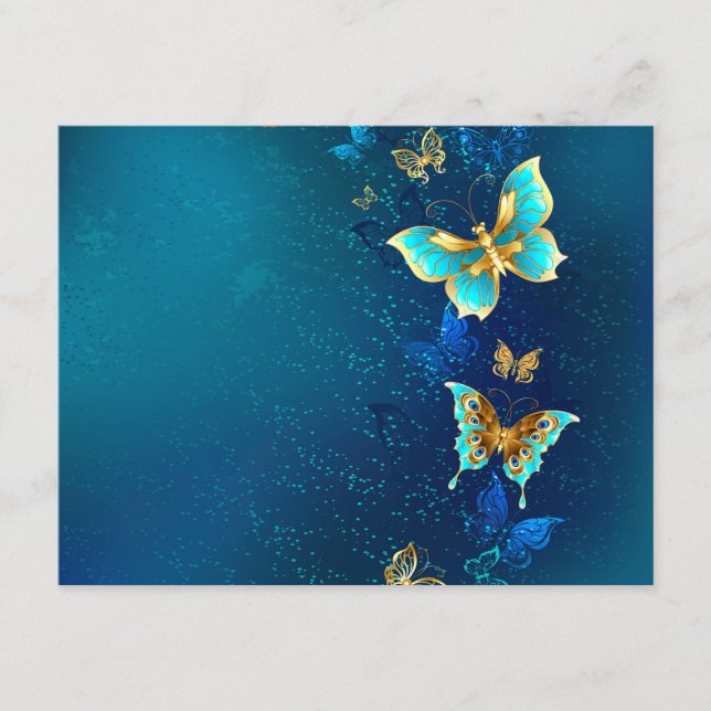 Golden Butterflies on a Blue Background Enclosure Card (Front)
