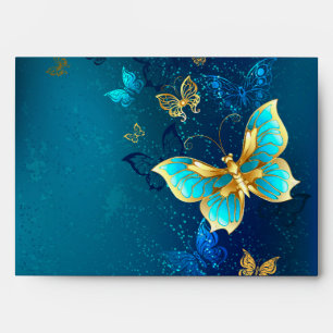 Golden Butterflies on a Blue Background Envelope