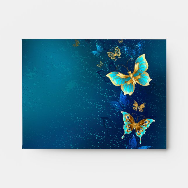 Golden Butterflies on a Blue Background Envelope (Front)