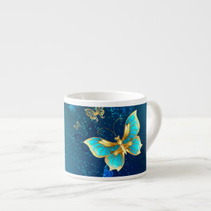 Golden Butterflies on a Blue Background Espresso Cup