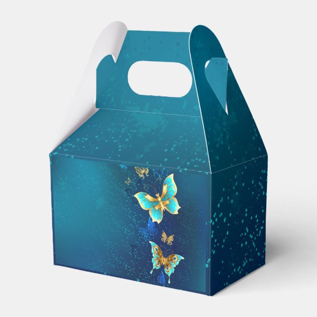Golden Butterflies on a Blue Background Favour Box (Front Side)