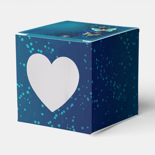 Golden Butterflies on a Blue Background Favour Box (Front Side)