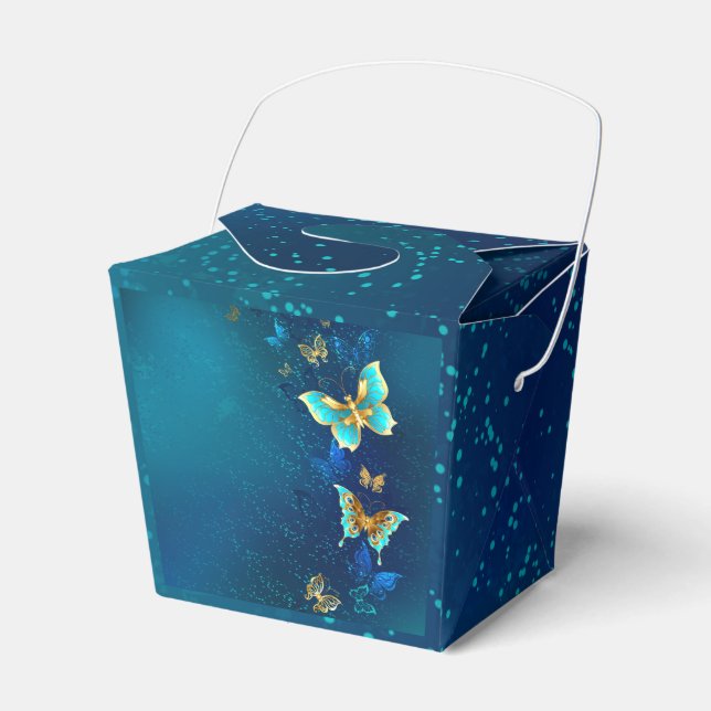 Golden Butterflies on a Blue Background Favour Box (Front Side)