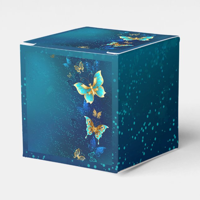 Golden Butterflies on a Blue Background Favour Box (Front Side)