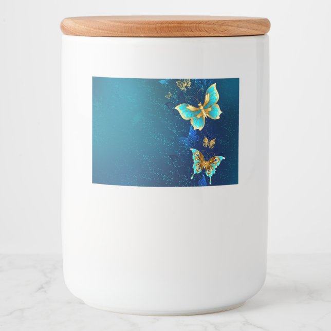 Golden Butterflies on a Blue Background Food Label (Front)