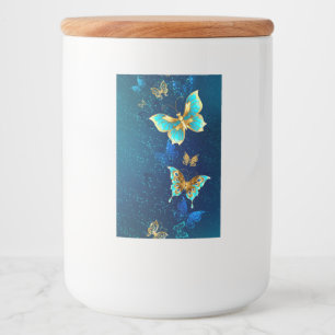 Golden Butterflies on a Blue Background Food Label