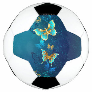 Golden Butterflies on a Blue Background Football