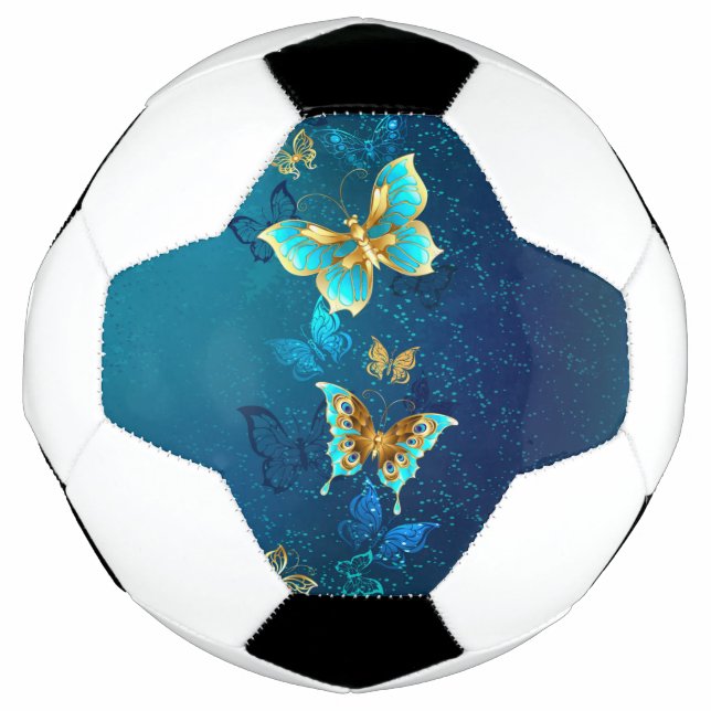 Golden Butterflies on a Blue Background Football (Front)