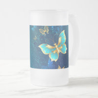 Golden Butterflies on a Blue Background
