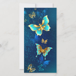 Golden Butterflies on a Blue Background Holiday Card