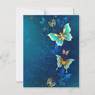 Golden Butterflies on a Blue Background Holiday Card