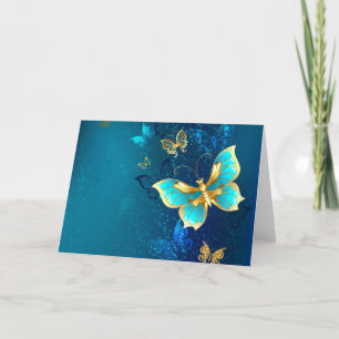 Golden Butterflies on a Blue Background Holiday Card