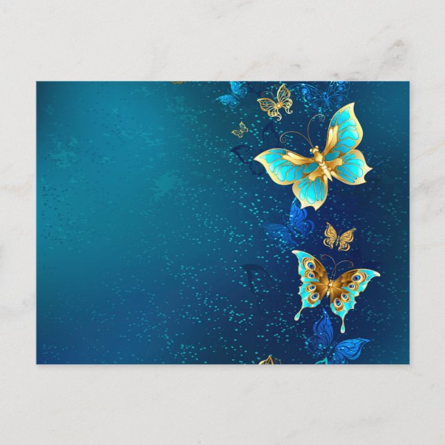 Golden Butterflies on a Blue Background Holiday Postcard (Front)