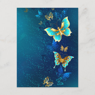 Golden Butterflies on a Blue Background Invitation