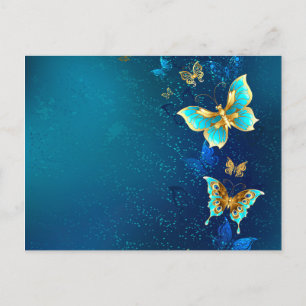 Golden Butterflies on a Blue Background Invitation Postcard