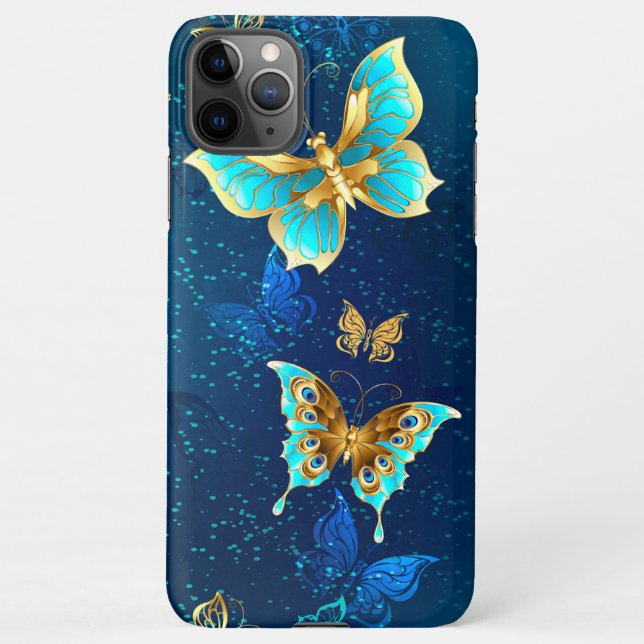 Golden Butterflies on a Blue Background iPhone Case (Back)