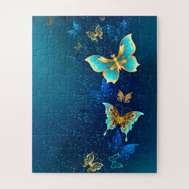 Golden Butterflies on a Blue Background Jigsaw Puzzle (Vertical)