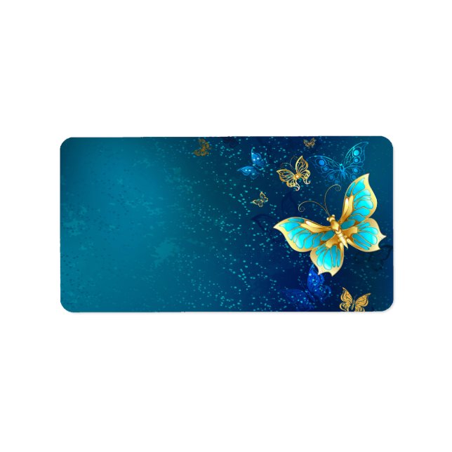Golden Butterflies on a Blue Background Label (Front)