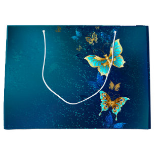 Golden Butterflies on a Blue Background Large Gift Bag