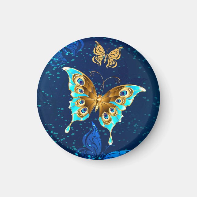 Golden Butterflies on a Blue Background Magnet (Front)