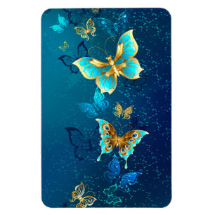 Golden Butterflies on a Blue Background Magnet