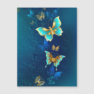 Golden Butterflies on a Blue Background Magnetic Invitation