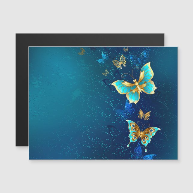 Golden Butterflies on a Blue Background Magnetic Invitation (Front/Back)