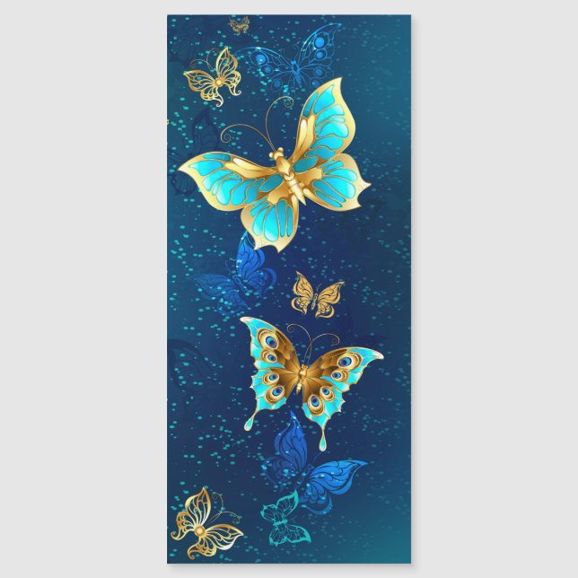 Golden Butterflies on a Blue Background Magnetic Invitation (Front)