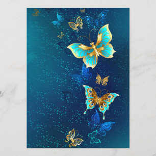 Golden Butterflies on a Blue Background Menu