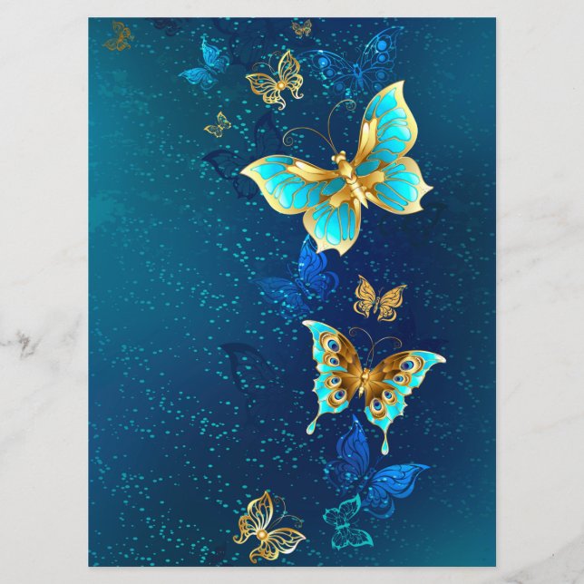 Golden Butterflies on a Blue Background Menu (Front)