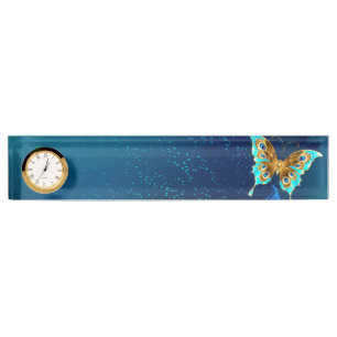 Golden Butterflies on a Blue Background Nameplate