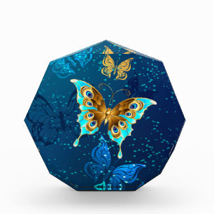Golden Butterflies on a Blue Background Photo Block