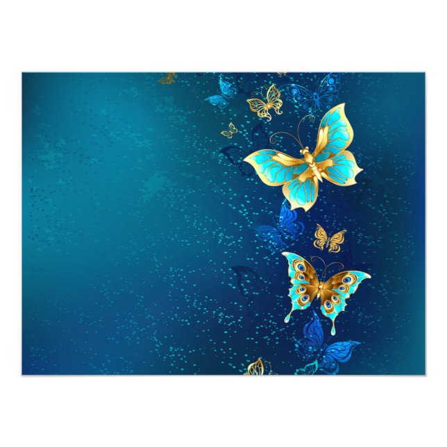 Golden Butterflies on a Blue Background Photo Print (Front)