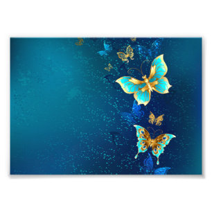 Golden Butterflies on a Blue Background Photo Print