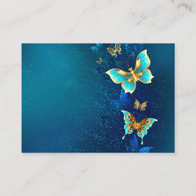 Golden Butterflies on a Blue Background Place Card (Front)