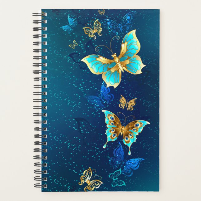 Golden Butterflies on a Blue Background Planner (Front)
