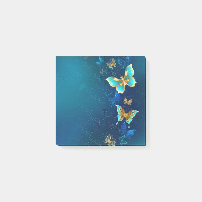 Golden Butterflies on a Blue Background Post-it Notes (Front)