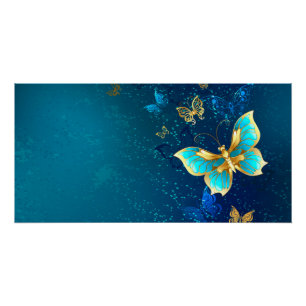 Golden Butterflies on a Blue Background Poster
